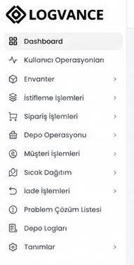 Logvance WMS ana menüsü